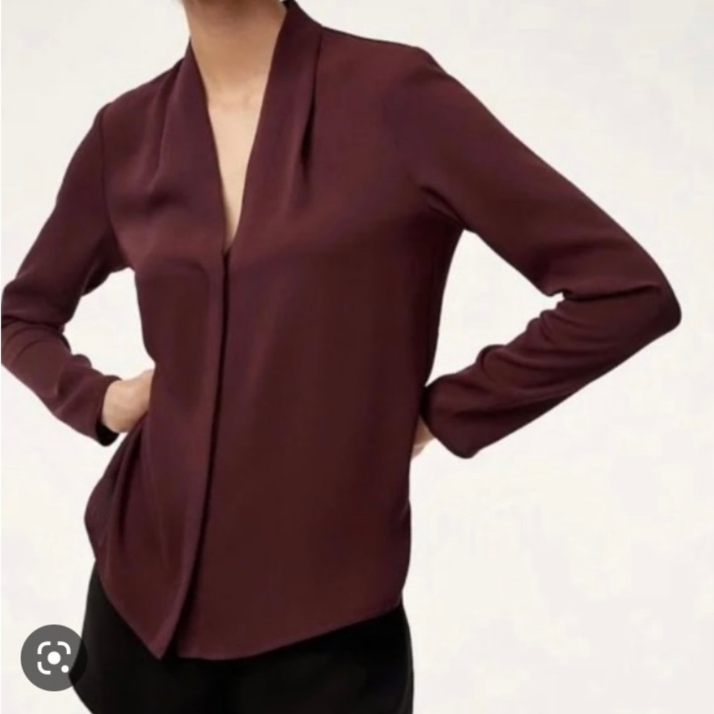 Babaton Aritzia Power Blouse Long Sleeve Shirt Burgundy Size S